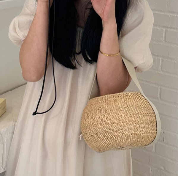 画像2: Yellow glass round frame basket bag tote bag 　イエローグラス丸型ワンハンドルトート籠かごバッグ (2)