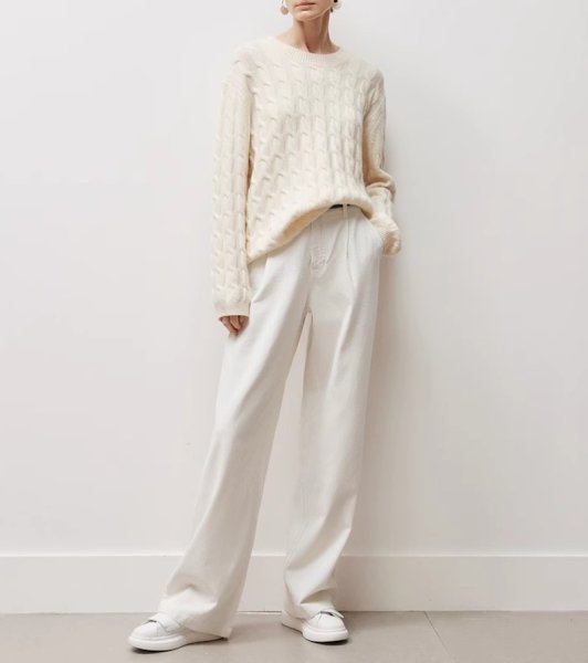 画像1:  Simple Off-White Straight Jeans　オフホワイトカラーデニムシンプルワイドストレートパンツ (1)