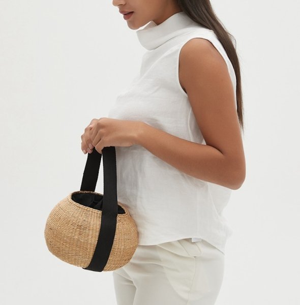 画像3: Yellow glass round frame basket bag tote bag 　イエローグラス丸型ワンハンドルトート籠かごバッグ (3)