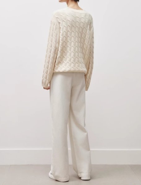 画像4:  Simple Off-White Straight Jeans　オフホワイトカラーデニムシンプルワイドストレートパンツ (4)