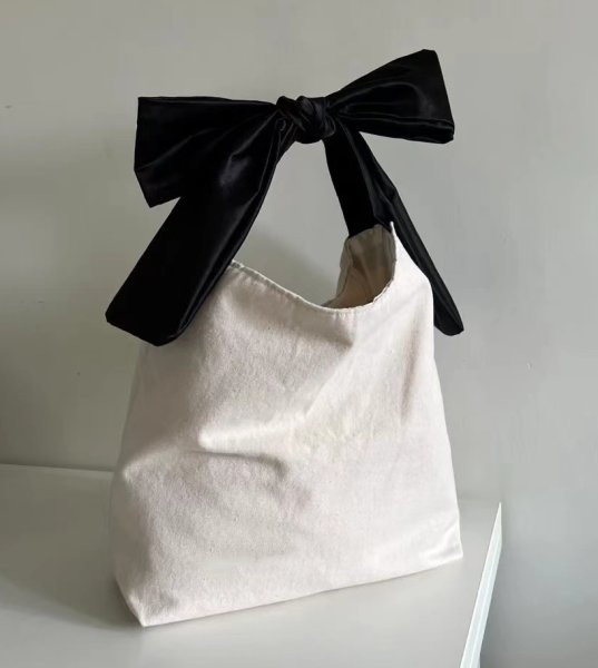 画像3: bow large capacity shopping bag shoulderTote Shoulder Bag 　ボウリボンバイカラーキャンバストートショルダーバッグ (3)
