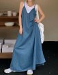 画像4: Women's French style denim suspender dress フレンチスタイルデニムサスペンダーロングドレスワンピース (4)