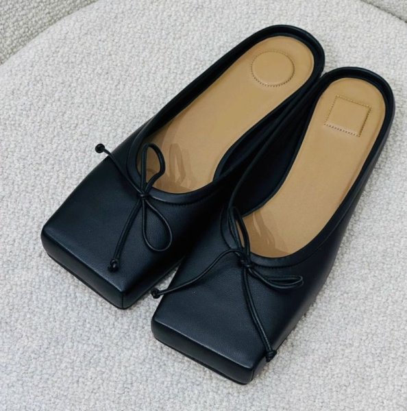 画像9: Genuine leather niche design bow square toe flat half slippers pumps shoes　リボンスクエアトゥ フラットレザーハーフサンダルスリッパパンプス バレーシューズ (9)