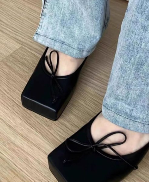 画像6: Genuine leather niche design bow square toe flat half slippers pumps shoes　リボンスクエアトゥ フラットレザーハーフサンダルスリッパパンプス バレーシューズ (6)