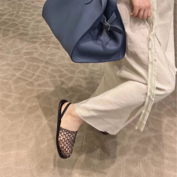 画像2:  fishnet woven hollow Roman sandals  flat  slippers pumps shoes　網織り メッシュフラットレザーバックベルトサンダルスリッパパンプス バレーシューズ (2)