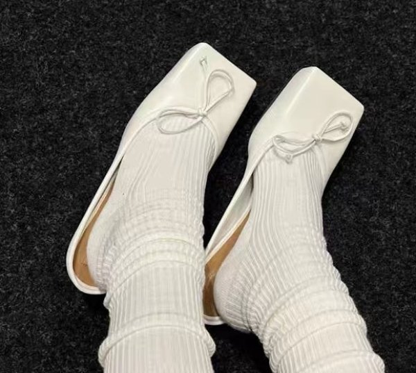 画像3: Genuine leather niche design bow square toe flat half slippers pumps shoes　リボンスクエアトゥ フラットレザーハーフサンダルスリッパパンプス バレーシューズ (3)