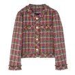 画像1: plaid small fragranceraw edge tweed  jacket coat　スモールフレグランスローエッジチェックツイードフリンジジャケット (1)