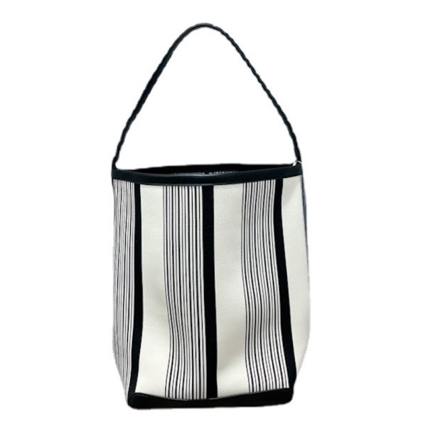 画像1: Celebrities Contrast Color Retro Striped Bucket tote Shoulder Underarm bag 　ストライプボーダーバケットトートショルダーアンダーアームショッピングバッグ (1)