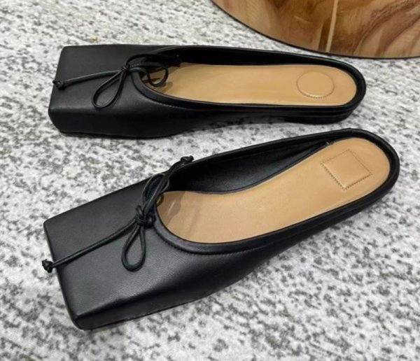 画像11: Genuine leather niche design bow square toe flat half slippers pumps shoes　リボンスクエアトゥ フラットレザーハーフサンダルスリッパパンプス バレーシューズ (11)