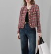 画像3: plaid small fragranceraw edge tweed  jacket coat　スモールフレグランスローエッジチェックツイードフリンジジャケット (3)