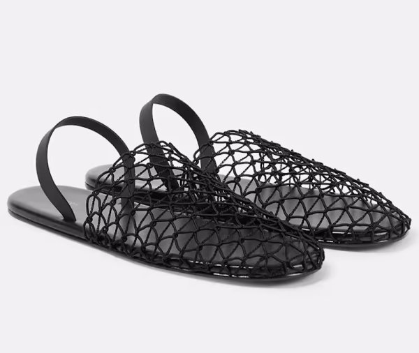 画像7:  fishnet woven hollow Roman sandals  flat  slippers pumps shoes　網織り メッシュフラットレザーバックベルトサンダルスリッパパンプス バレーシューズ (7)