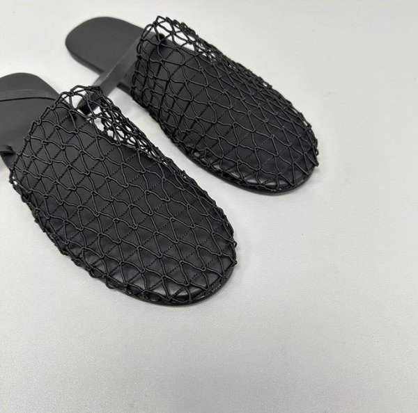 画像9:  fishnet woven hollow Roman sandals  flat  slippers pumps shoes　網織り メッシュフラットレザーバックベルトサンダルスリッパパンプス バレーシューズ (9)
