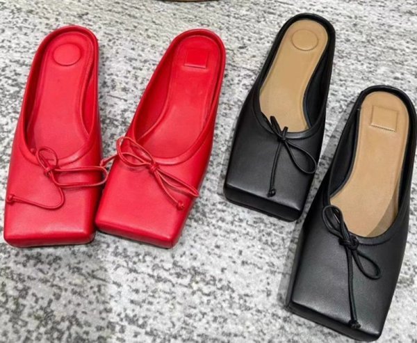 画像10: Genuine leather niche design bow square toe flat half slippers pumps shoes　リボンスクエアトゥ フラットレザーハーフサンダルスリッパパンプス バレーシューズ (10)