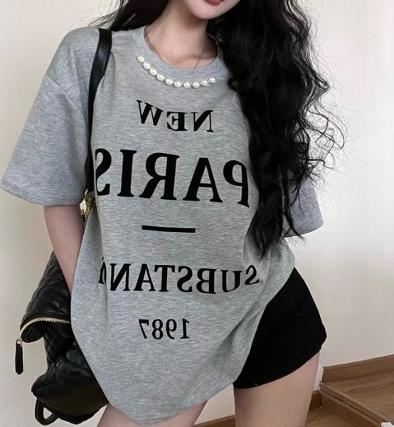 画像7: Women's Letter print & pearl T-shirt　レタープリント＆パール付き半袖Tシャツ (7)