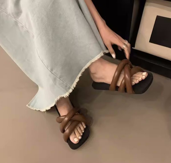 画像4: down leather flat sandals slippers casual shoes  　男女兼用ユニセックスダウンレザー フラットサンダルスリッパ (4)