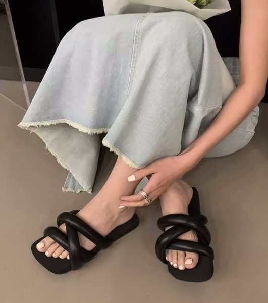画像1: down leather flat sandals slippers casual shoes  　男女兼用ユニセックスダウンレザー フラットサンダルスリッパ (1)