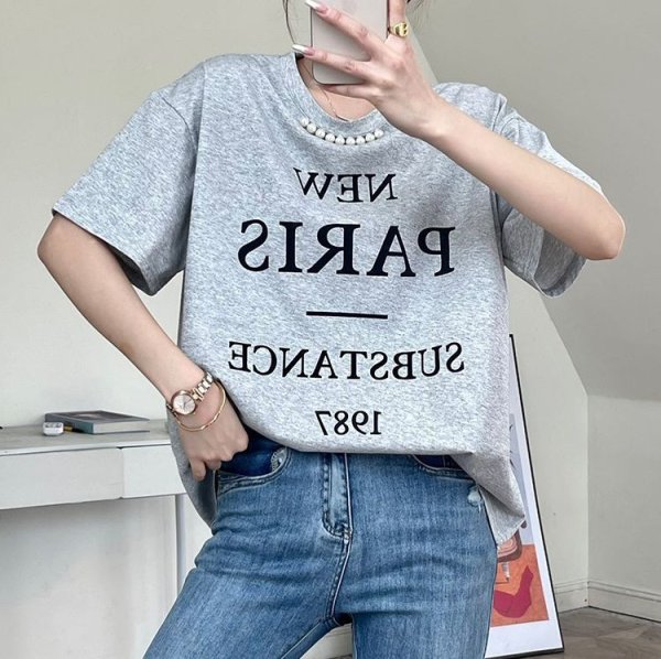 画像6: Women's Letter print & pearl T-shirt　レタープリント＆パール付き半袖Tシャツ (6)
