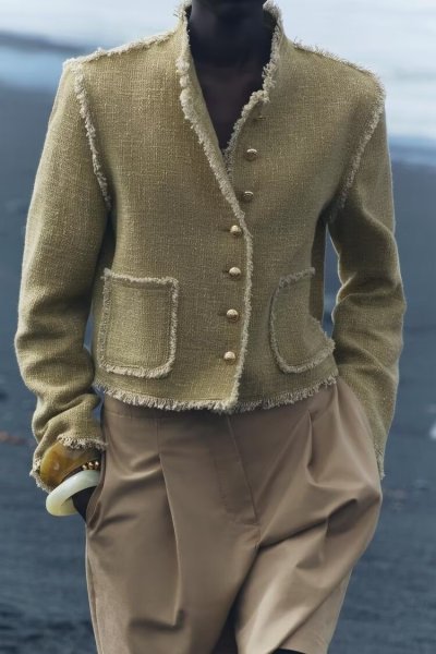 画像3: stand-up collar raw edge French style jacket shirt jacket 　フリンジスタンドカラージャケットショート丈 (3)