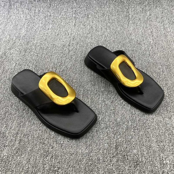 画像10: gold buckle flat Thong sandals slippers casual shoes  　ユニセックスゴールドバックル フラットトングサンダルスリッパ (10)
