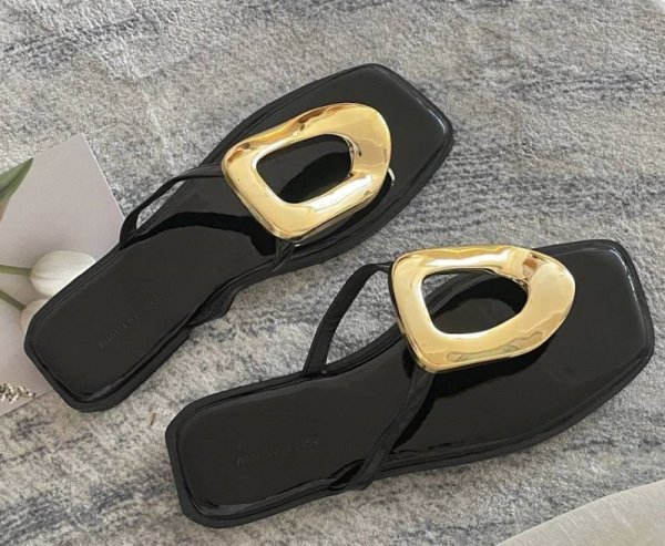 画像7: gold buckle flat Thong sandals slippers casual shoes  　ユニセックスゴールドバックル フラットトングサンダルスリッパ (7)