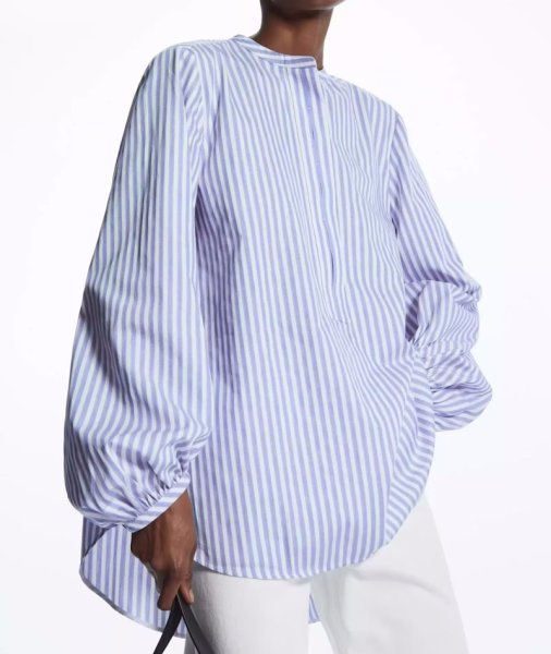 画像1: Women's stand collar lantern sleeve half placket shirt long sleeve ラタンスリーブスタンドカラーブラウス Tシャツチュニック (1)