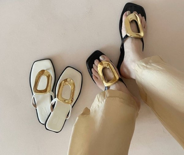 画像8: gold buckle flat Thong sandals slippers casual shoes  　ユニセックスゴールドバックル フラットトングサンダルスリッパ (8)