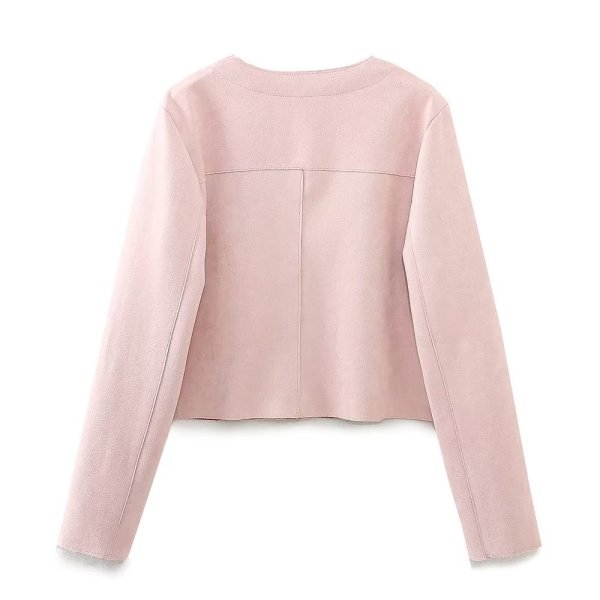 画像2:  Suede texture effect shirt jacket スエード調ピンクジャケットショート丈 (2)