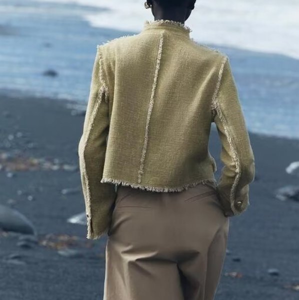 画像4: stand-up collar raw edge French style jacket shirt jacket 　フリンジスタンドカラージャケットショート丈 (4)