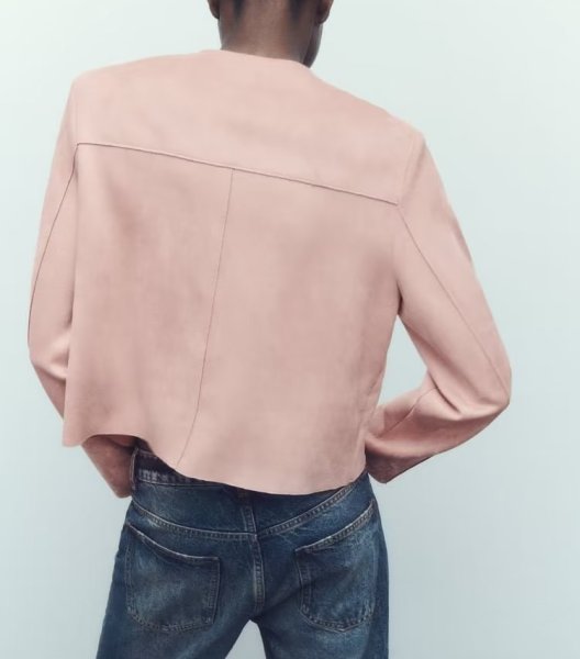 画像4:  Suede texture effect shirt jacket スエード調ピンクジャケットショート丈 (4)