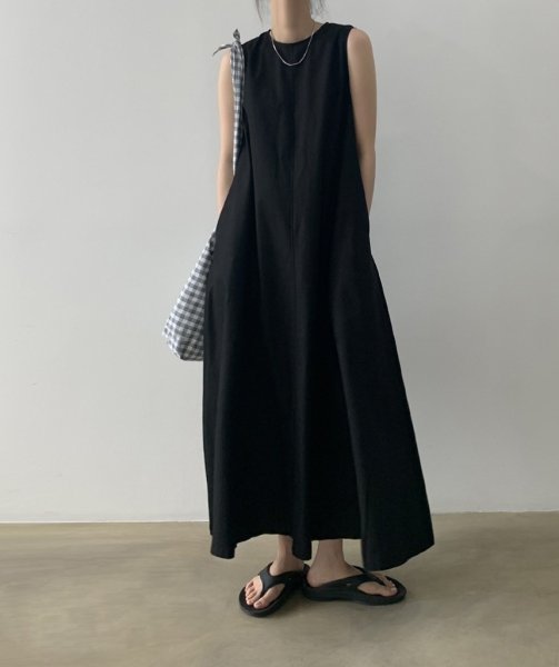 画像6: Women's simple loose wide sleeveless long cotton and linen dress　シンプルAラインノースリーブロングマキシドレスワンピース (6)