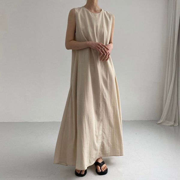 画像3: Women's simple loose wide sleeveless long cotton and linen dress　シンプルAラインノースリーブロングマキシドレスワンピース (3)
