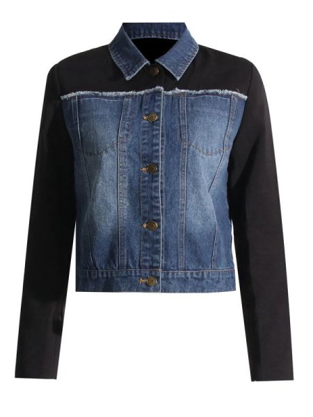 画像3: lapel long-sleeved denim splicing designFrench style jacket  異素材コンビデニムジャケットGジャン (3)