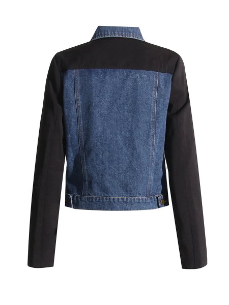 画像4: lapel long-sleeved denim splicing designFrench style jacket  異素材コンビデニムジャケットGジャン (4)