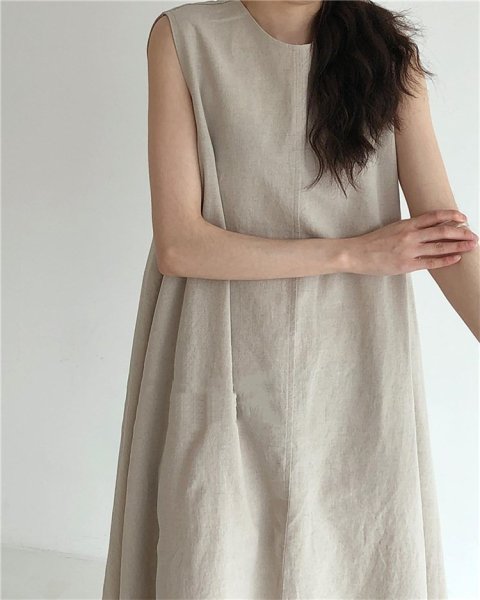 画像5: Women's simple loose wide sleeveless long cotton and linen dress　シンプルAラインノースリーブロングマキシドレスワンピース (5)