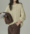 画像2: Women's casual and gentle design hollow knitted  openwork knitting round neck sweater 透かし編みフラウンドネックセーター (2)