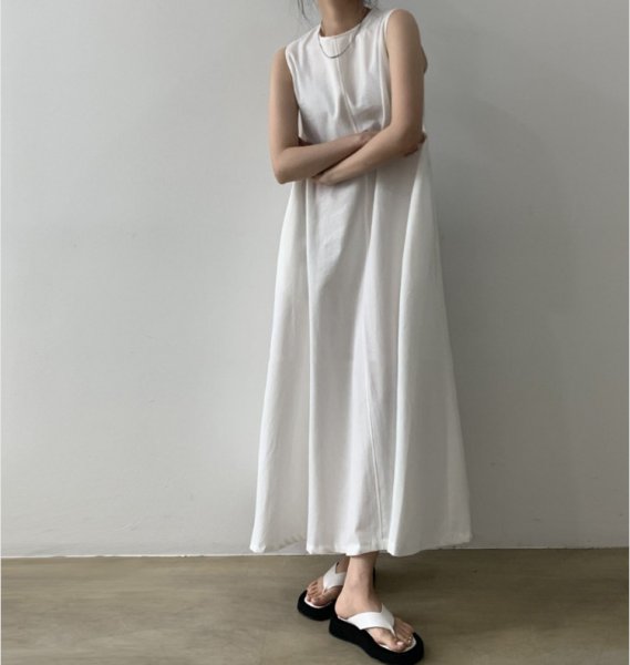 画像2: Women's simple loose wide sleeveless long cotton and linen dress　シンプルAラインノースリーブロングマキシドレスワンピース (2)