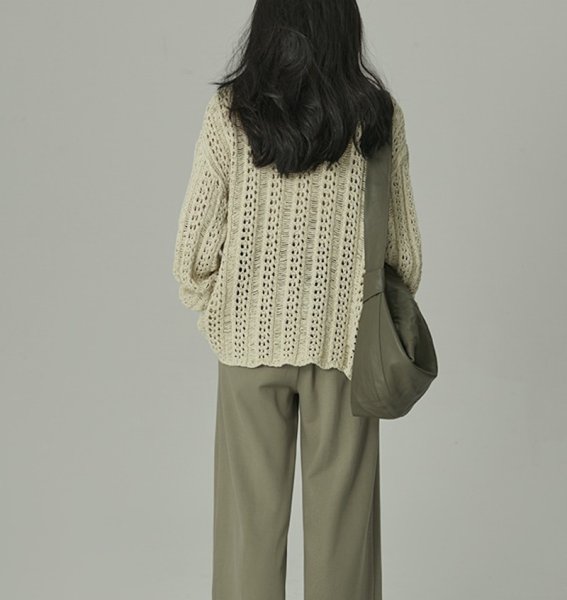 画像8: Women's casual and gentle design hollow knitted  openwork knitting round neck sweater 透かし編みフラウンドネックセーター (8)