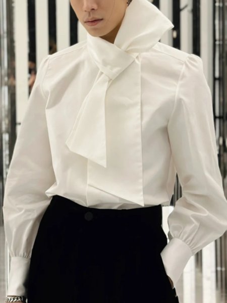 画像3: Women's  neck scarf tied design versatile temperament shirtshirt long sleeve　ネックスカーフネクタイデザインブラウス Tシャツチュニック (3)