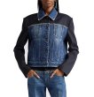 画像1: lapel long-sleeved denim splicing designFrench style jacket  異素材コンビデニムジャケットGジャン (1)