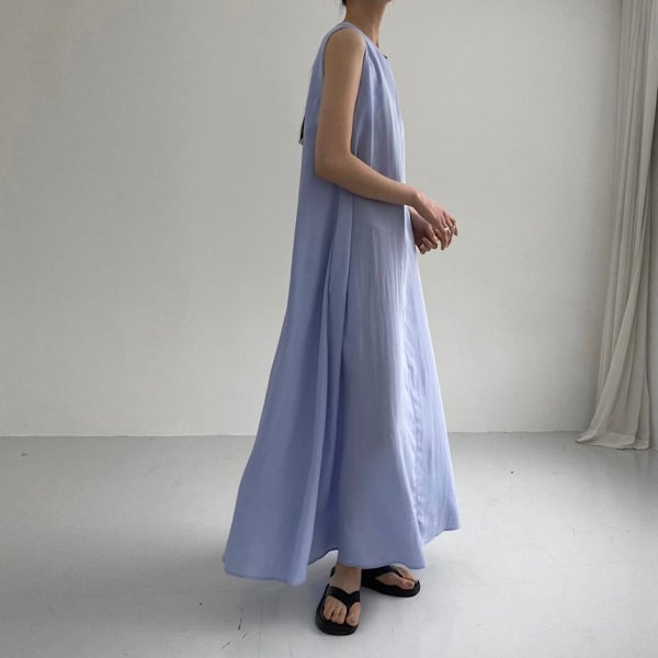 画像11: Women's simple loose wide sleeveless long cotton and linen dress　シンプルAラインノースリーブロングマキシドレスワンピース (11)