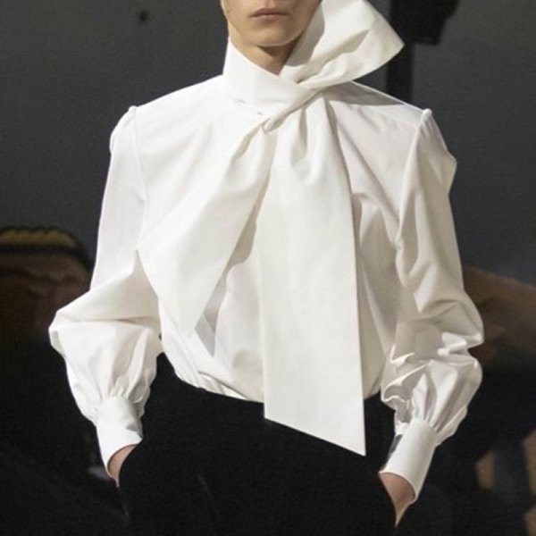 画像1: Women's  neck scarf tied design versatile temperament shirtshirt long sleeve　ネックスカーフネクタイデザインブラウス Tシャツチュニック (1)