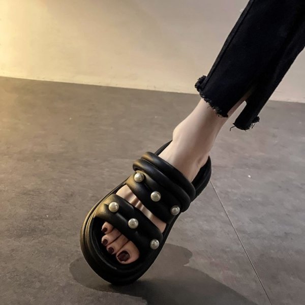 画像6: Unisex thick-soled pearl sandals slippers casual shoes  　ユニセックス厚底パール付き軽量サンダルスリッパ (6)