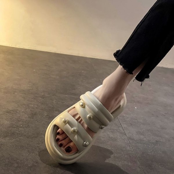 画像5: Unisex thick-soled pearl sandals slippers casual shoes  　ユニセックス厚底パール付き軽量サンダルスリッパ (5)