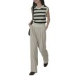 画像1: Women's black and white striped short high waisted round neck knitted vest sweater　ボーダーフラウンドネックショート丈ベストジレセーター (1)