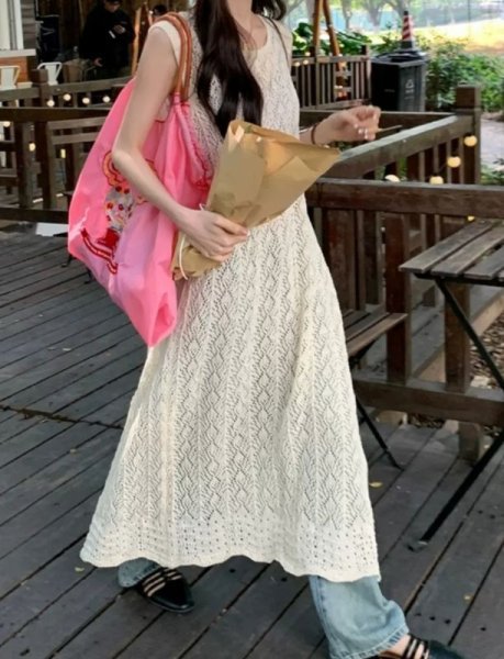 画像3: Women's lace long length vest gilet dress  レースロングベストジレマキシドレスワンピース (3)