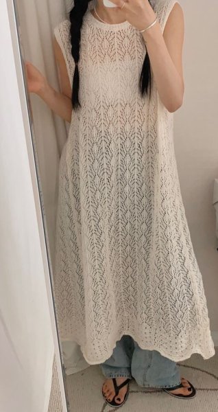 画像4: Women's lace long length vest gilet dress  レースロングベストジレマキシドレスワンピース (4)