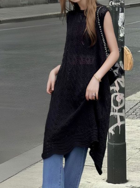 画像2: Women's lace long length vest gilet dress  レースロングベストジレマキシドレスワンピース (2)