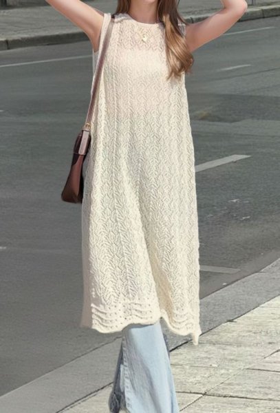 画像12: Women's lace long length vest gilet dress  レースロングベストジレマキシドレスワンピース (12)