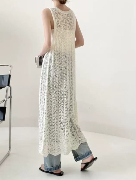 画像10: Women's lace long length vest gilet dress  レースロングベストジレマキシドレスワンピース (10)