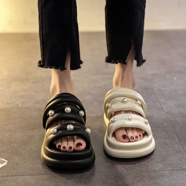 画像4: Unisex thick-soled pearl sandals slippers casual shoes  　ユニセックス厚底パール付き軽量サンダルスリッパ (4)